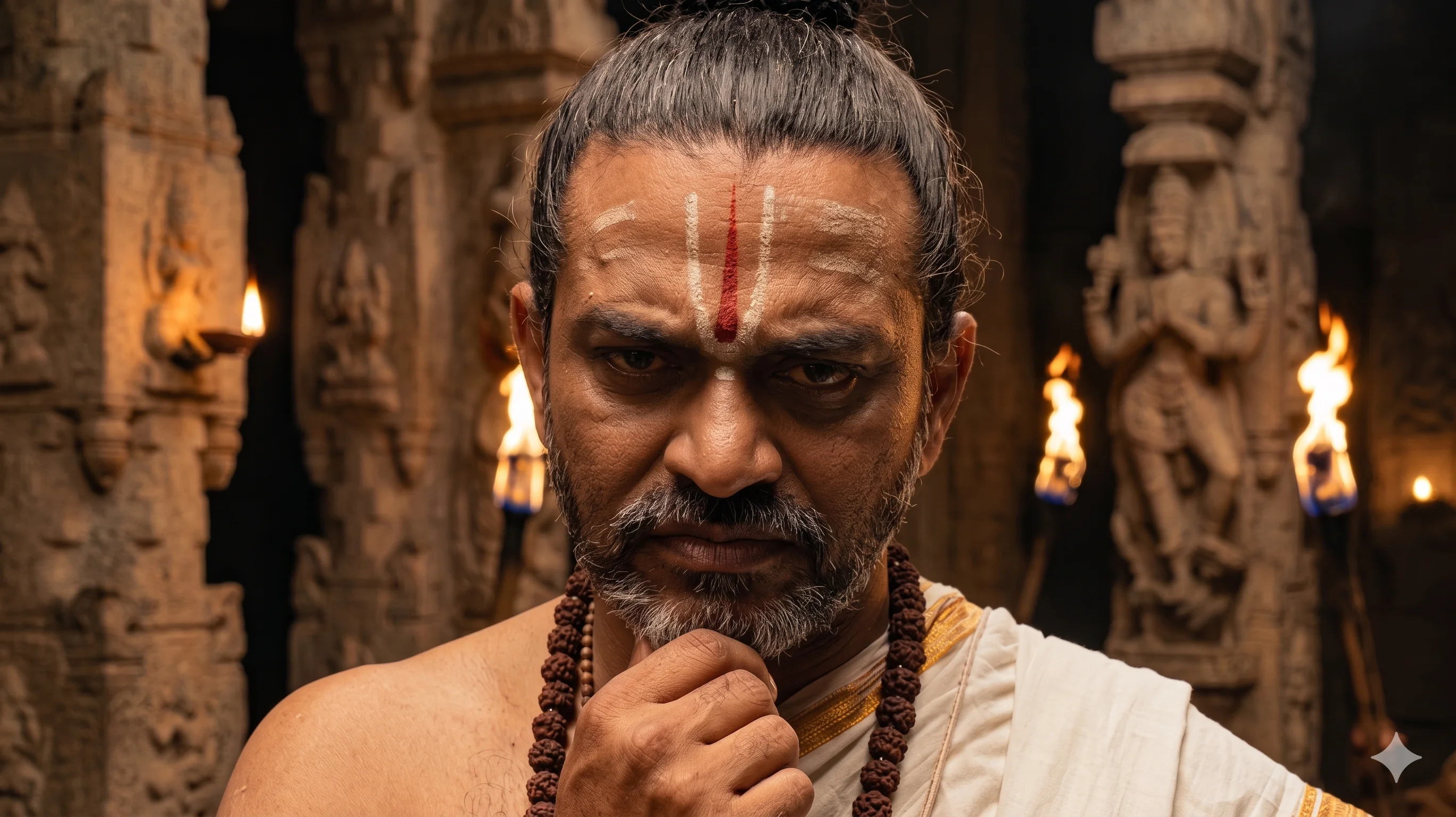 పండితుడు లోపల్లోపల ఆలోచిస్తున్నాడు — ఇక తప్పదు అని గుర్తించాడు