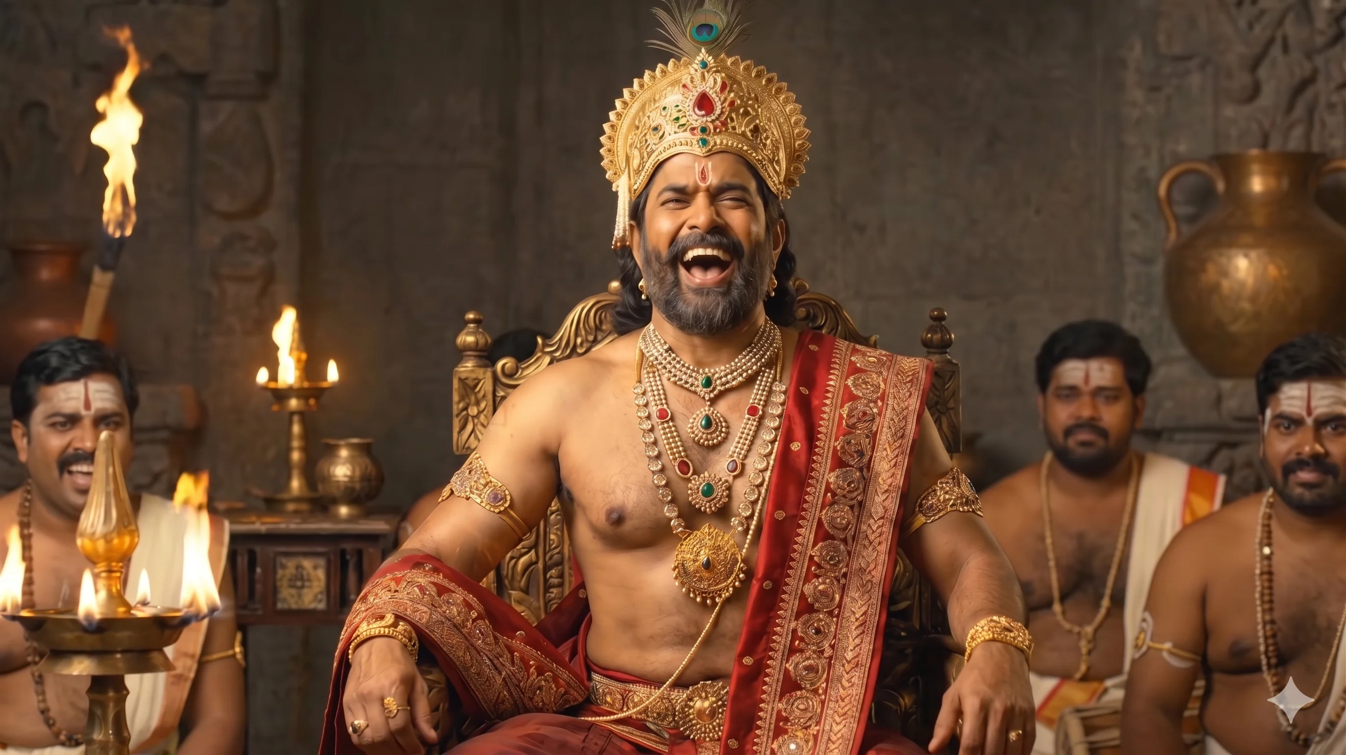 మహారాజు కృష్ణదేవరాయలు పెద్దగా నవ్వుతూ భళా తెనాలి అంటున్నారు