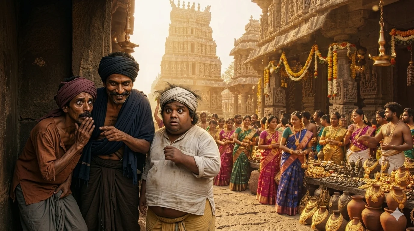 విజయనగర బజారులో ముగ్గురు దొంగలు గుసగుసలాడుతున్నారు — తెనాలి రామకృష్ణ కథ T03