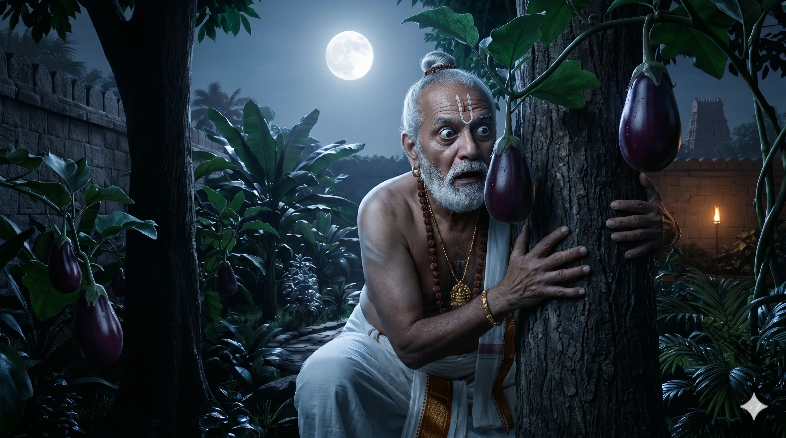 తెనాలి రాజభవన తోటలో చెట్టు వెనుక దాక్కున్నాడు