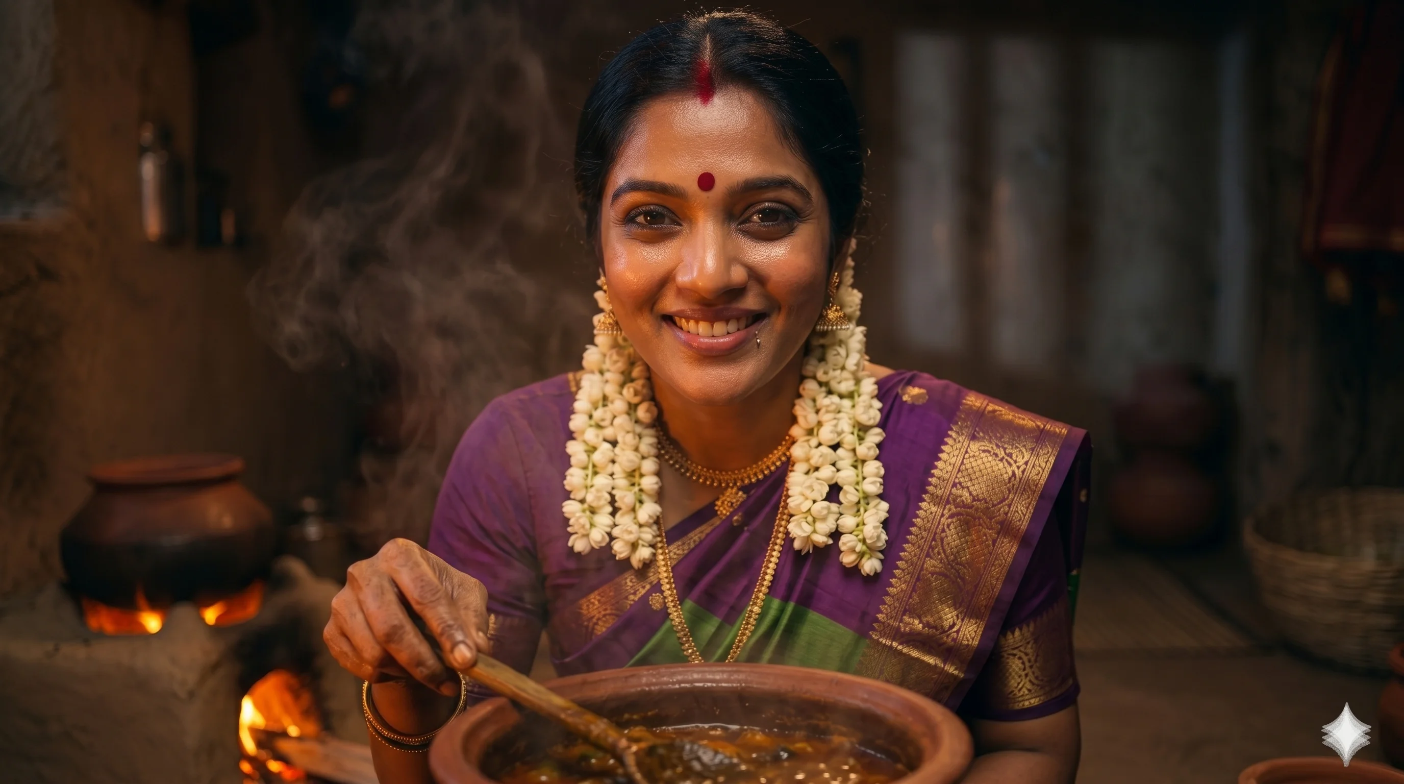 తెనాలి భార్య రాజ వంకాయ కూర వండుతోంది