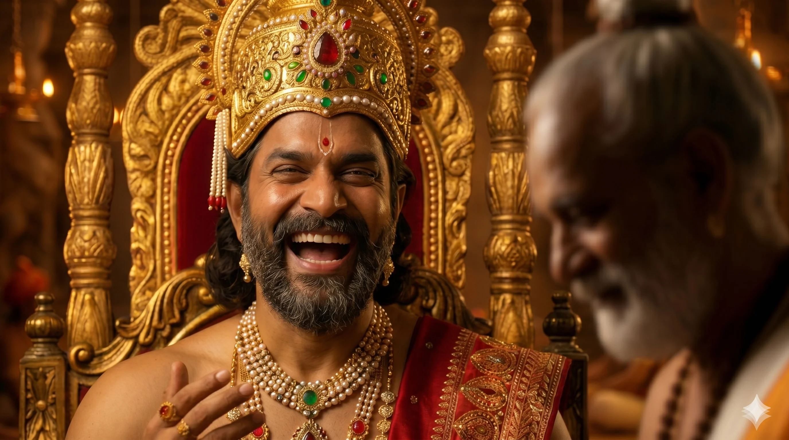 సభ నవ్వుల్లో మార్మోగింది — తెనాలి నమ్రంగా నిలబడ్డాడు