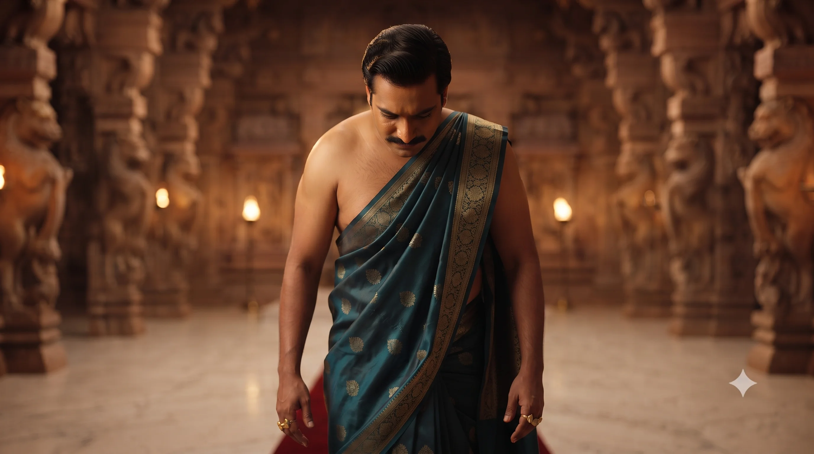 చిత్రకారుడి గోళ్ల కింద నీలిరంగు చుక్కలు బయటపడిన దృశ్యం, తలవంచిన చిత్రకారుడు