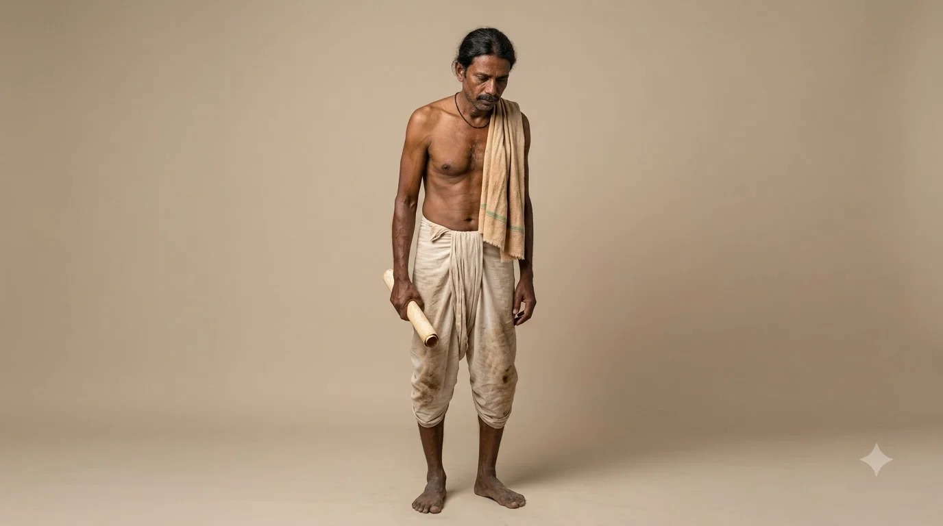 పేద రైతు రామయ్య తన పొలంలో నిలబడిన దృశ్యం