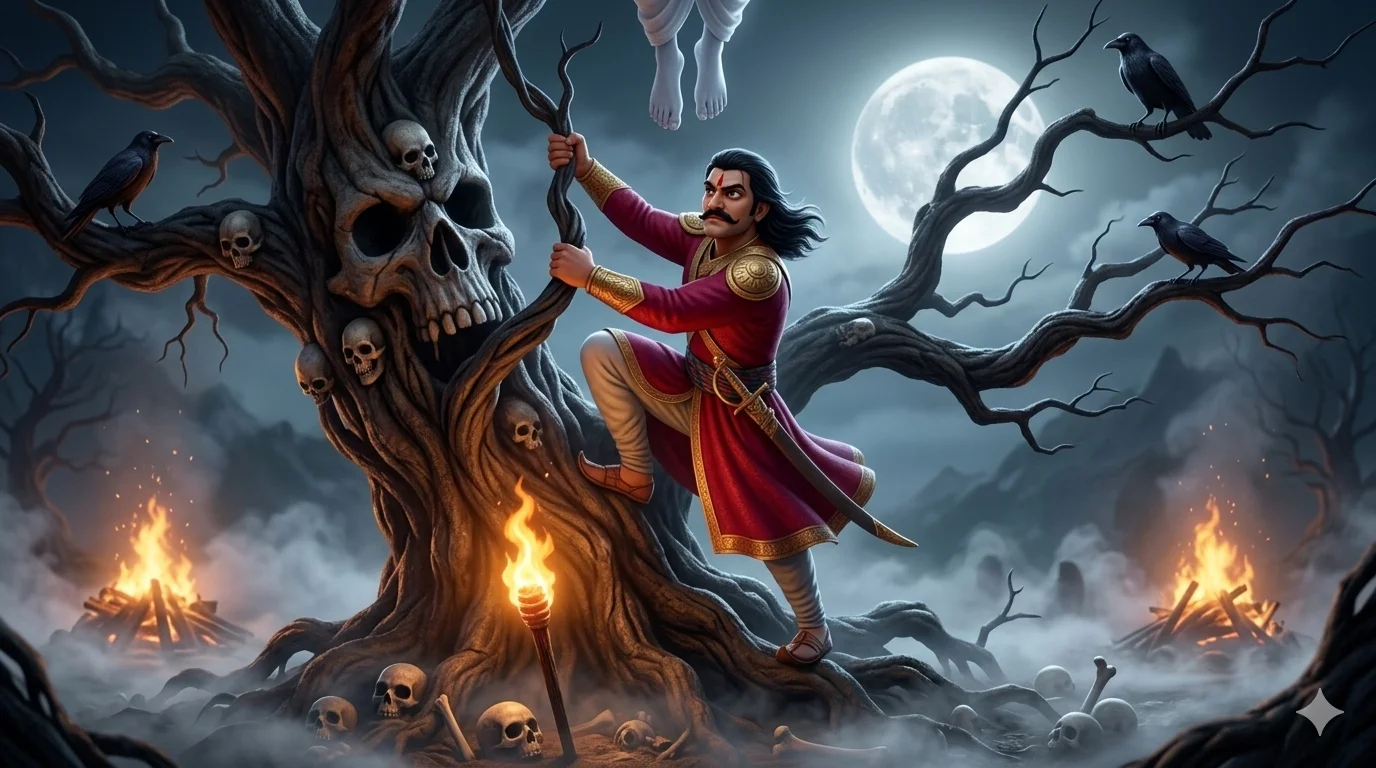 విక్రమాదిత్యుడు చెట్టు ఎక్కుతున్నాడు — స్మశానం, బేతాళ EP01